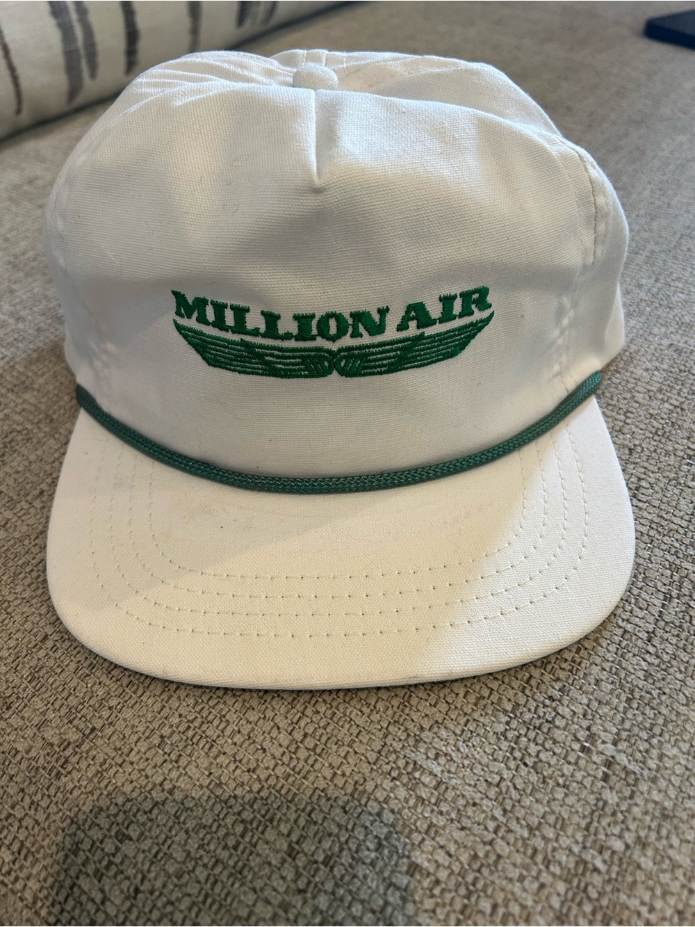 Vintage White and Green Embroidered Cotton Cap